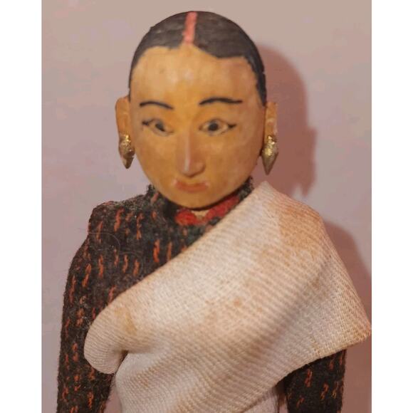 2 Handmade Tibetan Wooden Doll Indigenous Peoples Man Women 8" - Picture 2 of 13
